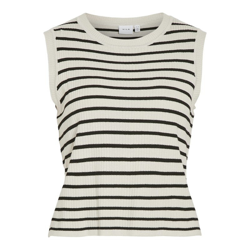 Vizicha O-Neck Striped Top - Birch/Black