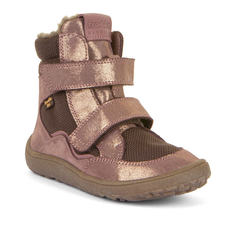 Wasserdicht Barfuss Winter Boot Velcro TEX/Wolle - Pink Gold