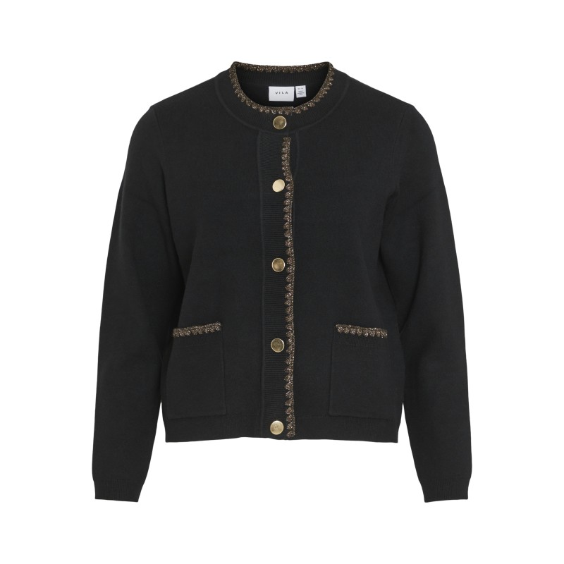 Visiwi o-Neck Glitter Knit Cardigan - Black Gold