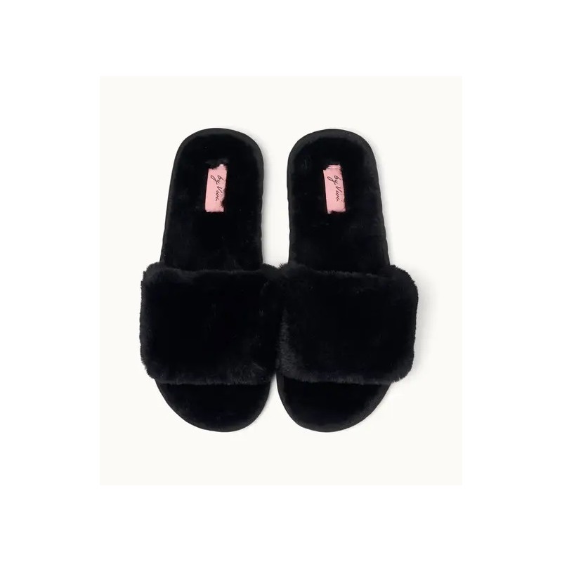 Kunstfell Slippers - Schwarz